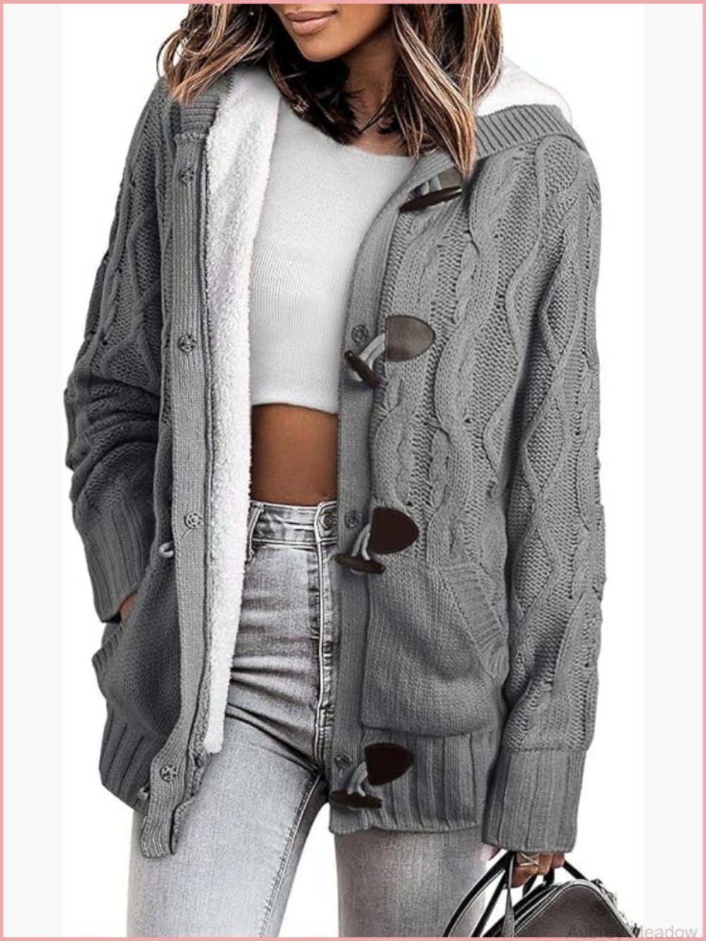Hooded Fleece Lined Cardigan Sweater with Pockets